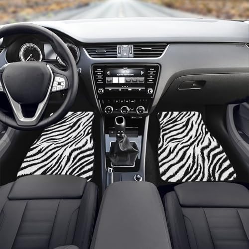 Zebra Print Car Floor Mats Rubber Car Carpet Mat 4 Pcs Automotive Floor Mats Universal Animal Texture Automotive Accessories for SUV Van Sedans Truck Vehicle