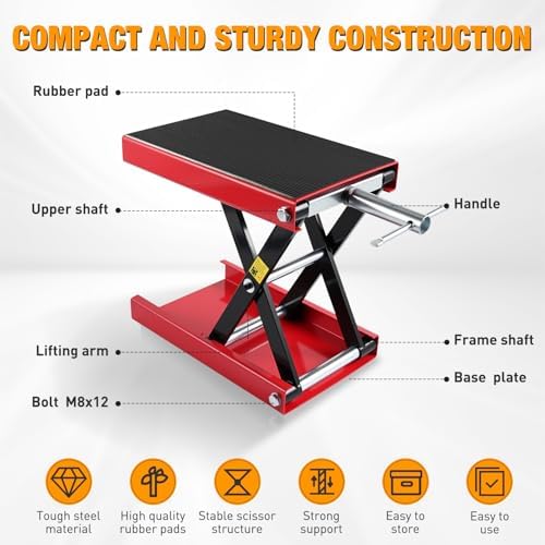 Nilight Motorcycle Lift Jack 1100 LBS Scissor Jack Stand Lift from 3.4" to 14.2" with Wide Deck Crank Handle Steel Scissor Hoist Garage Repair Lifter Table Jacks for Motorcycles ATV Dirt Bike, Red - Image 4