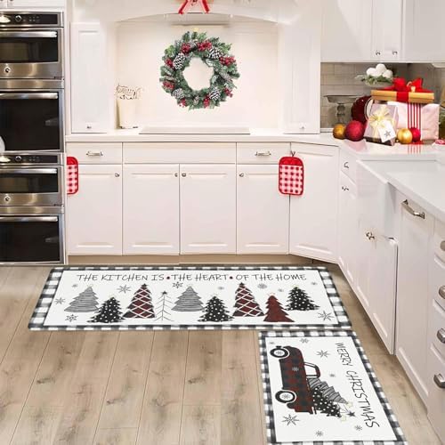 U'Artlines 2Pcs Christmas Anti Fatigue Kitchen Rugs and Mats,Tree, Truck - Image 2