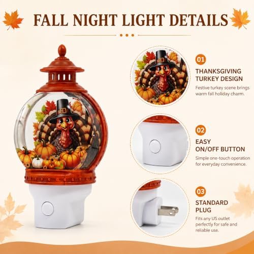 Thanksgiving Turkey Water Globe Night Light, Plug-in Fall Decor - Image 5