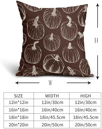 Fall Pumpkin Pillow Covers 16x16 Set of 2 Dark Brown Autumn Thanksgiving Harvest Print Decorative Throw Pillows Seasonal Themed Outdoor Pillowcase Farmhouse Cushion Case Decor for Home Sofa Couch Bed - Image 5