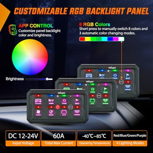 Nilight 8 Gang Switch Panel APP RGB 12V 24V Circuit Control System 4-Mode