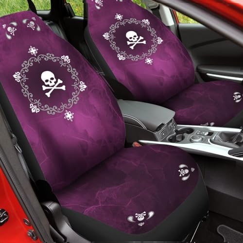 Bulopur Cute Magenta Skull 2 Piece Front Car Seat Covers for Women Men, Fashion Vehicle Seat Protector Covers, Universal Fit High Back Bucket Seat Cover