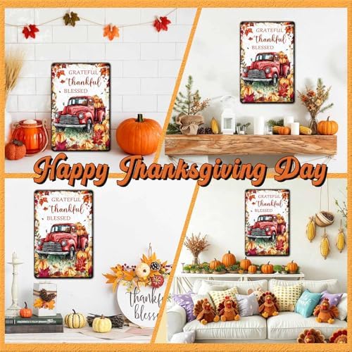 Fall Sign Thanksgiving Retro Tin Sign Grateful Thankful Blessed 8x12Inch - Image 4