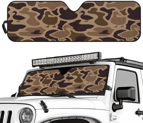 Renewold Duck Camo Automotive Windshield Sunshade UV Heat Sunlight Reflecting Foldable Front Window Sun Visor Car Shade for Windshield Easy Install Sun Shield for Jeep Wrangler Gladiator JT Summer