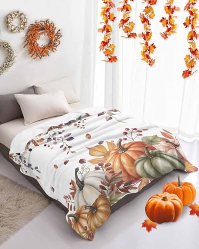 DecorLovee Vintage Fall Blanket 40"x60", Reversible Thanksgiving Throw Blanket for Couch/Bed/Camping, Orange Sage Green Pumpkins Lightweight Soft Throw Blanket for Boys, Warm Fuzzy Blankets for Winter - Image 4