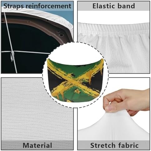 Jamaican Flag Car Hood Cover Elastic Washable Vintage Jamaican National Flag Automotive Exterior Accessories All-Season Protection Suitable for Most SUV Sedans