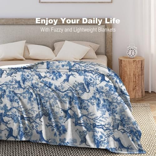 Socira Blue Chinese Style Tiger Huntings Blanket Throw Blanket Tiger Huntings Gifts for Women Men Soft Sofa Throws for Travel Camping Bed Home Decor Car Birthday Gift 40"*50" （100 * 130cm） - Image 6