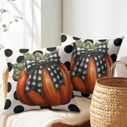 Fall Pumpkin Pillow Covers 24x24 Set of 2 Vintage Orange Buffalo Plaid Bow Polak Dot Outdoor Throw Pillows Covers Autumn Thanksgiving Decorative Farmhouse Cushion Case for Living Room Couch Sofa - Image 7
