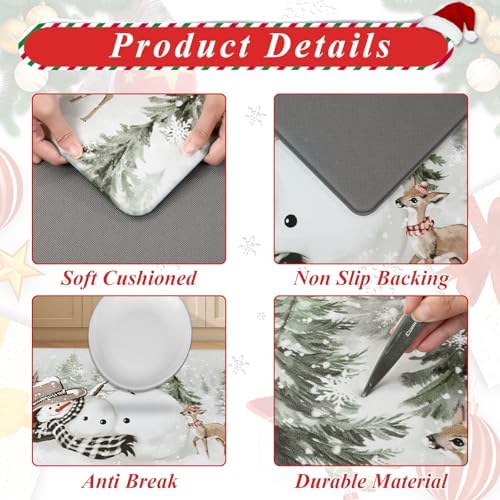 U'Artlines 2Pcs Christmas Anti Fatigue Kitchen Rugs and Mats,Snowman,Deer - Image 4