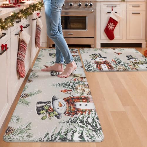 U'Artlines 2Pcs Christmas Anti Fatigue Kitchen Rugs and Mats, Snowman,Tree - Image 3