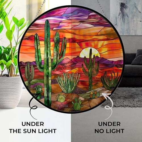 Cactus Stained Glass Suncatcher Window Hangings, Suncatchers Glass Panel Sun Catchers Gifts Home Decor Garden Christmas Halloween Wedding - Image 4
