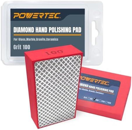 POWERTEC Diamond Hand Polishing Pads 100 Grits 2Pack, Diamond Sanding Block for Polishing and Grinding Porcelain, Ceramic Tile, Glass, Granite, Stone, Wood & Metal (71905-P2) by POWERTEC
