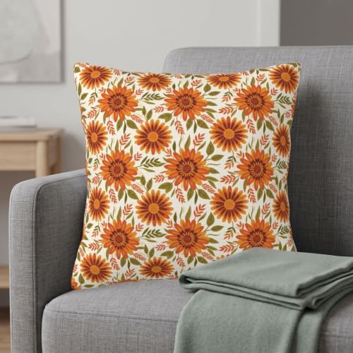 Boho Burnt Orange Abstract Floral Throw Pillow Covers 16x16 Set of 2 - Image 2