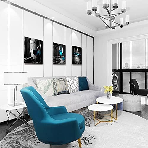 Teal Wine Dining Room Wall Decor Black and Blue Pictures Wall Art for Living Room Glass Goblet Canvas Paintings Home Decorations 16x24 Contemporary Turquoise Kitchen Bedroom Prints Posters 3 Pieces - Image 5