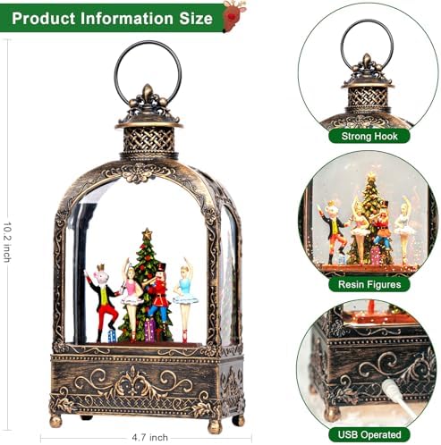 Nutcracker Christmas Snow Globes Lantern Christmas Snow Globe with Music Dance Soldier Nutcracker Scene,6H Timer,USB Lined/Battery Operated Lighted Lantern for Christmas Festival Decoration Gifts - Image 5
