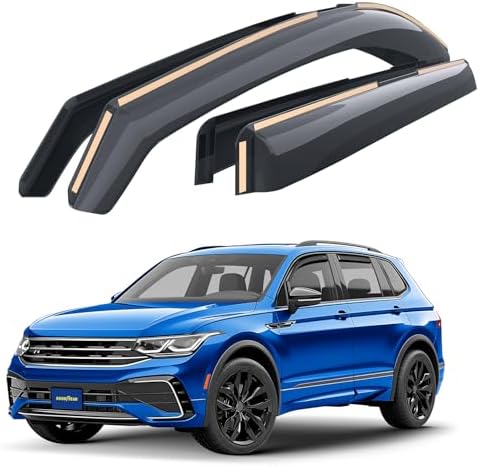 Goodyear Shatterproof in-Channel Window Deflectors for Volkswagen Tiguan 2018-2024, Rain Guards, Window Visors for Cars, Vent Deflector, Car Accessories, 4 pcs - GY003448LP
