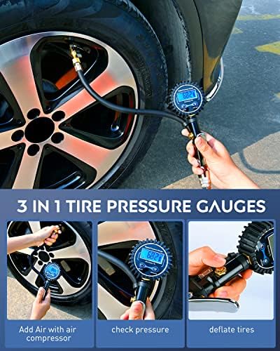 Nilight - 50057A Digital Tire Inflator Deflator with Pressure Gauge 250 PSI Air Chuck and Compressor Accessories with Rubber Hose and Quick Connect Coupler for 0.1 Display Resolution