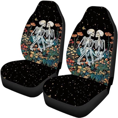 Skull Floral Starry Night Print Car Seat Covers 4Pcs Front & Rear Breathable Seat Covers Universal Fits for Truck, Sedan, SUV Auto Interior Protector Car Accessories