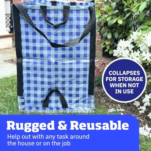 DURASACK Heavy Duty Home and Yard Bags 48-Gallon Reusable Self-Standing Lawn and Leaf Bags Garbage Can with Reinforced Handles, Gingham Blue, 3 Pack - Image 5