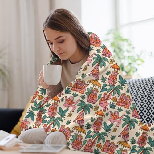 Socira Hawaiian Monkey Blanket Throw Blanket Hawaiian Monkey Gifts for Women Men Soft Sofa Throws for Travel Camping Bed Home Decor Car Birthday Gift 40"*50" （100 * 130cm） - Image 5