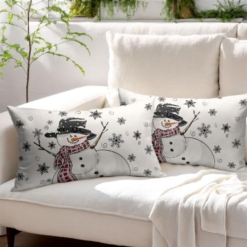 Sweetshow Winter Black Snowman Pillow Covers Set of 2 Linen 20x12 Inches - Image 6