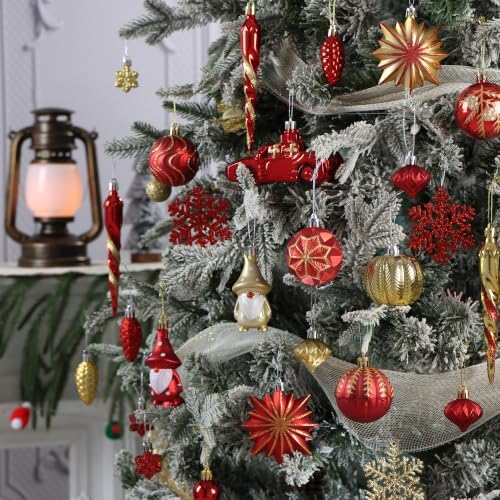 Red & Gold Fall Christmas Tree Ornaments Farmhouse Thanksgiving Decorations - Image 2