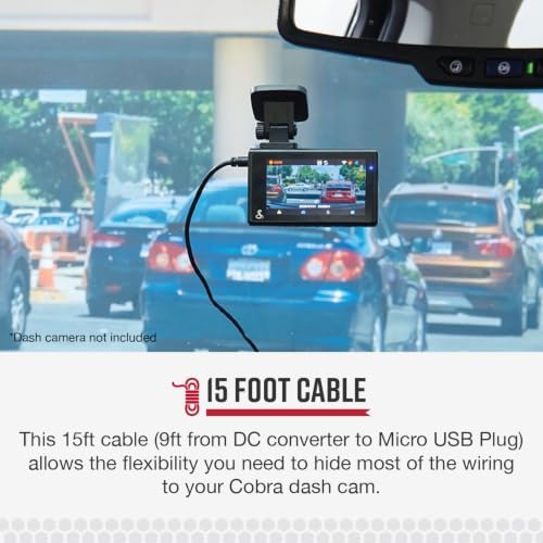 Cobra 2.5A Micro USB Hardwire Kit for SC Series Dash Cams, 15ft Cable