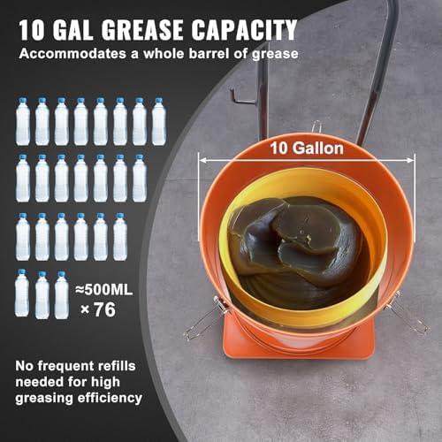 VEVOR Grease Pump, 10.5 Gallon Air Grease Pump with 13 ft High Pressure Hose and Grease Gun, 40L Pneumatic Grease Pump with Wheels, Portable Lubrication Grease Pump - Image 4