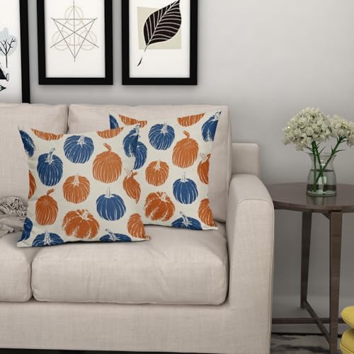 Blue Orange Pumpkin Fall Pillow Covers 20x20 Set of 2 Autumn Harvest Print Thanksgiving Decorative Throw Pillows Outdoor Farmhouse Cushion Case Seasonal Decor for Couch Sofa Bed - Image 7