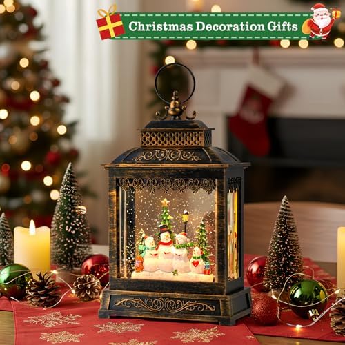 Christmas Snow Globes Lantern Christmas Snow Globe with Music Snowman Poetry,6H Timer,USB Lined/Battery Operated Lighted Lantern for Christmas Festival Decoration Gifts - Image 5