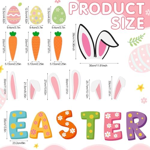 HunnmingRe 19 Pcs Easter Decorations Tree Ornament Large Bunny Ear Tree Topper Easter Egg Pillow Covers Rabbit Ear Picks Carrot Ornaments for Home School Office Spring Party Decor - Image 2