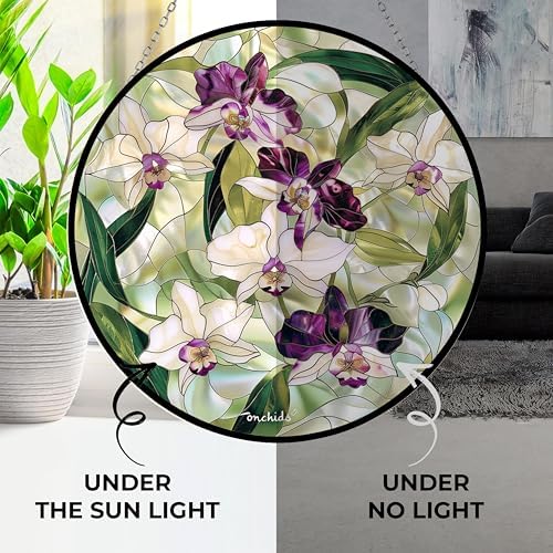 Personalized Orchids Stained Glass Window Hangings, Handcrafted Stained Glass Suncatchers, Gift for Cat Lovers Nature Lovers 12”x12” Mothers Day - Image 4