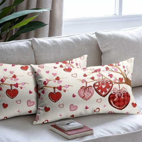 Valentines Day Pillow Covers 12x20 Set of 2 Love Throw Pillow Covers Red Heart Pillowcase Linen Decoration Farmhouse Holiday Cozy Soft Cushion Case Couch for Indoor Outdoor Home Decor - Image 7