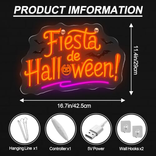 Fiesta De Halloween Neon Sign, Pumpkin Halloween LED Light, 16.7"x11.4" - Image 2