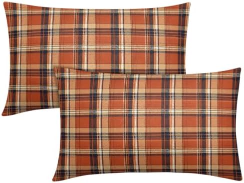 Fall Plaid Pillow Covers 12x20 Set of 2 Autumn Burnt Orange Scottish Tartan Square checked Outdoor Throw Pillows Covers Farmhouse Classic Decorative Farmhouse Cushion Case for Room Couch Sofa by Unknown