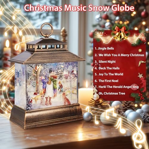 Christmas Snow Globe Lantern Water Glittering Lantern with 8 Songs & 6H Timer Romote Control Christmas Snow Globes USB & Battery Operated for Holiday Festival Decorations Gifts (Snowman and Children) - Image 5