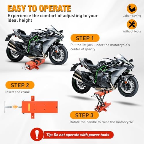 Nilight Motorcycle Lift 1100 LBS ATV Scissor Jacks with Saddle Safety Pin Crank Handle 3.7"-15.7" Hoist Stand Heavy Duty Steel Lifter Jack for Motorcycles Dirt Bike Garage Storage Repair Tool, Orange - Image 5