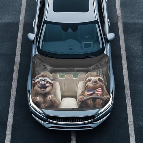 American Sloth Car Hood Cover Sunshade Windshield Hood All Season Protection Outdoor Foldable Protective Cover, Universal for Cars