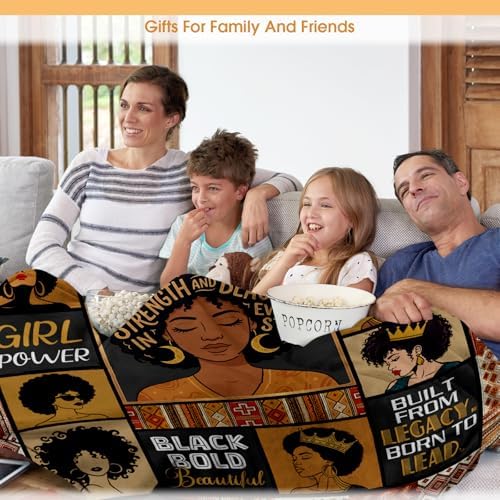 Black Queen Throw Blanket, Birthday for Black Women Girls Teens, Soft Cozy Blanket for Couch Sofa Bed, Lightweight Warm Decorative Throw for Living Room Bedroom,60"x80" - Image 5