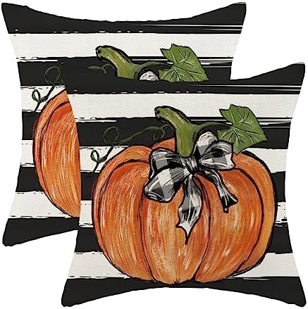 Fall Pillow Covers 24x24 Set of 2 Pumpkin Maple Leaves and Stripes Fall Decor Pillowcase Linen Autumn Thanksgiving Decorative Outdoor Throw Pillow Covers Farmhouse Cushion Case for Couch Home by Gohdiwh