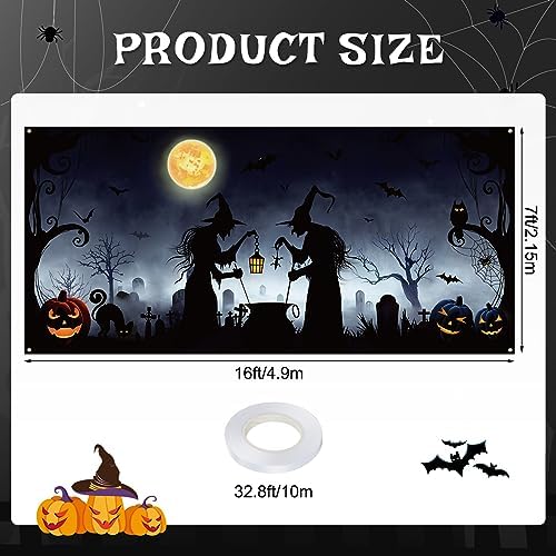 Halloween Garage Door Cover 7 x 16 ft Witch Silhouette Door Decoration - Image 2