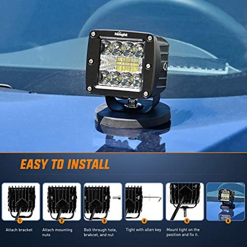 Nilight 2PCS 3 Inch LED Cube 42W Square LED Auxiliary Lights