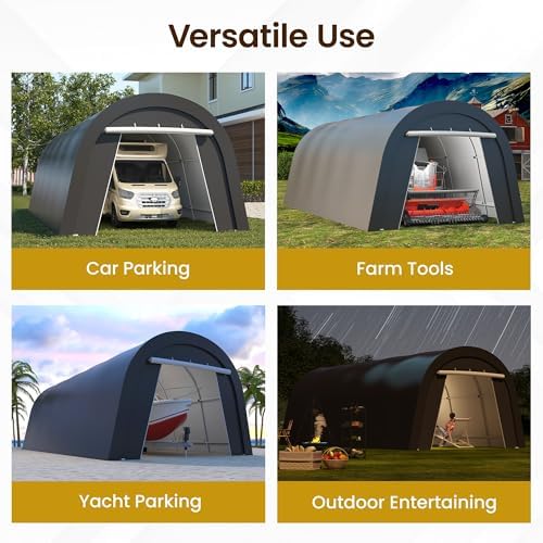12X25FT Heavy Duty Carport, Portable Garage with 2 Roll Up Doors Vents and Metal Round Roof, Outdoor Storage shed Car Port Canopy Tent for Garden Tools, Vehicle Truck Boat, Party, Dark Gray - Image 2