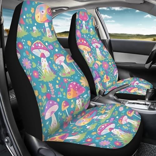 Vibant Mushroom Floral Print Car Seat Covers 4Pcs Front & Rear Breathable Seat Covers Universal Fits for Truck, Sedan, SUV Auto Interior Protector Car Accessories