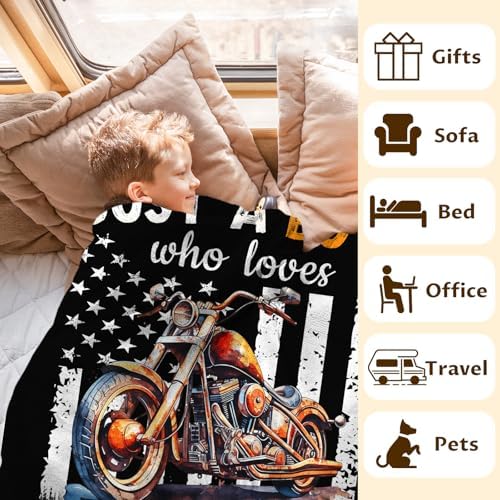 Motorcycle Gifts for Boys Men - 50x60 Inches Cool Throw Blanket for Kids Teens Motorbike Lovers Motorcycle Riders - Black Soft Fuzzy Car Blankets for Couch Sofa Bed Travel - Image 3
