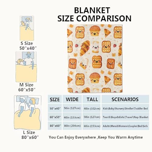Cute Bread Blanket Autumn Breakfast Pastries Throw Blankets,Thanksgiving Gifts for Kids Women,Lightweight Soft Fleece,with Waffle Croissant and Muffin,Sofa Couch Bed Room Decor 50x60in - Image 3