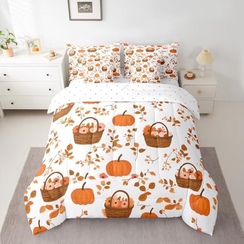 Erosebridal Thanksgiving Fall Harvest King Comforter Set 7 Piece,Farm Sunflower Pumpkin Bed in A Bag Rustic Farmhouse Maple Leaf Bedding Set Autumn Orange Brown Sheet Set with Comforter - Image 2