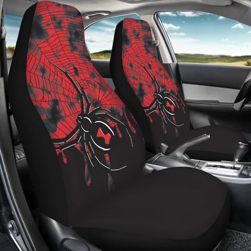 Halloween Car Accessory Spider Web Pattern Car Seat Covers Only Front 2Pcs Elastic Dust Proof Automotive Bucket Seats Cushion Seat Protector Cover for Men Women