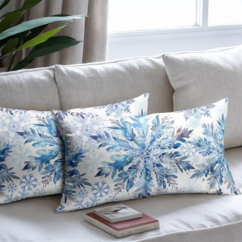 Christmas Pillow Covers 12x20 Set of 2 Decorations Blue White Snowflakes Throw Pillow Covers Decorative Vintage Winter Pillow Case Farmhouse Rustic Pillowcases Cozy Soft for Sofa Bed Chair Home Decor - Image 7